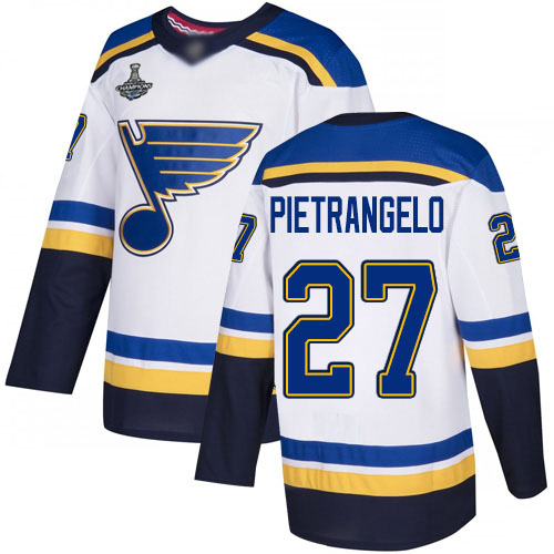 Adidas Blues #27 Alex Pietrangelo White Road Authentic Stanley Cup Champions Stitched Youth NHL Jersey