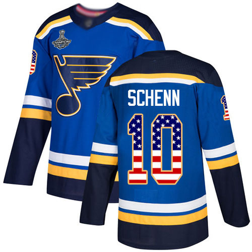 Adidas Blues #10 Brayden Schenn Blue Home Authentic USA Flag Stanley Cup Champions Stitched Youth NHL Jersey