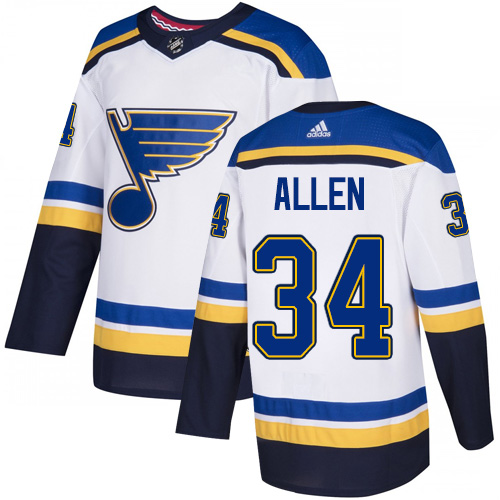 Adidas Blues #34 Jake Allen White Road Authentic Stitched Youth NHL Jersey