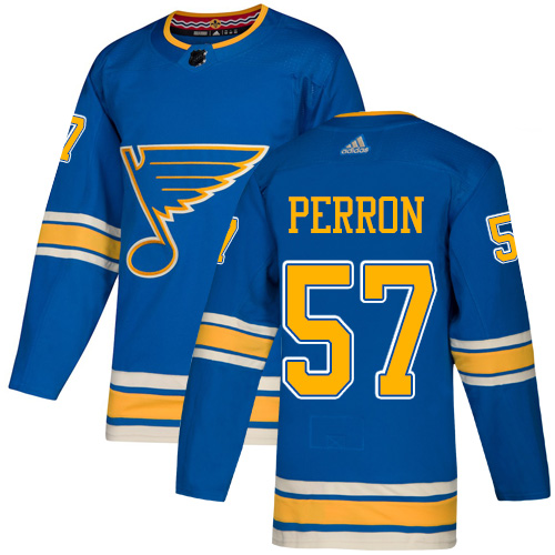 Adidas Blues #57 David Perron Blue Alternate Authentic Stitched Youth NHL Jersey