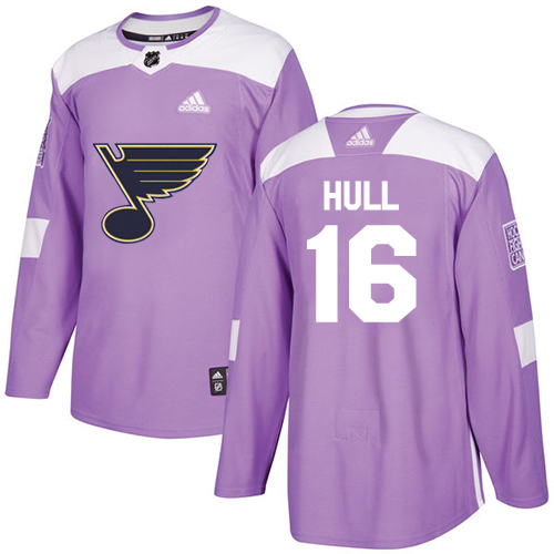 Adidas Blues #16 Brett Hull Purple Authentic Fights Cancer Stitched Youth NHL Jersey