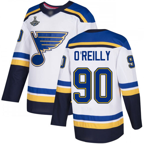 Adidas Blues #90 Ryan O'Reilly White Road Authentic Stanley Cup Champions Stitched Youth NHL Jersey