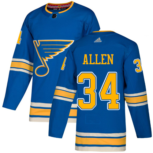 Adidas Blues #34 Jake Allen Blue Alternate Authentic Stitched Youth NHL Jersey