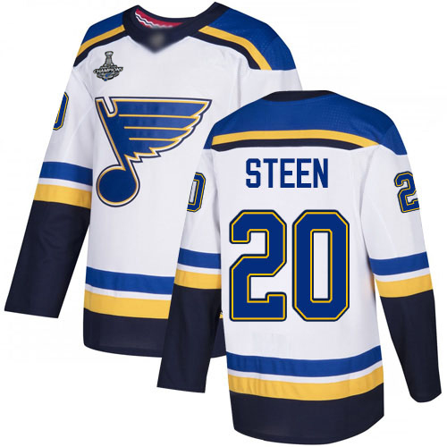 Adidas Blues #20 Alexander Steen White Road Authentic Stanley Cup Champions Stitched Youth NHL Jersey