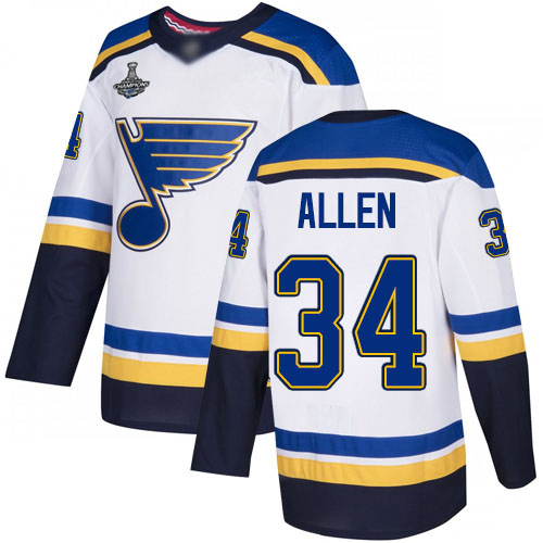 Adidas Blues #34 Jake Allen White Road Authentic Stanley Cup Champions Stitched Youth NHL Jersey