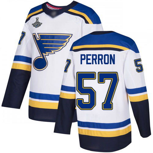 Adidas Blues #57 David Perron White Road Authentic Stanley Cup Champions Stitched Youth NHL Jersey