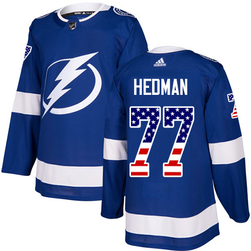 Adidas Lightning #77 Victor Hedman Blue Home Authentic USA Flag Stitched Youth NHL Jersey