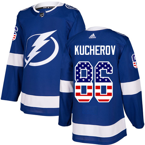 Adidas Lightning #86 Nikita Kucherov Blue Home Authentic USA Flag Stitched Youth NHL Jersey