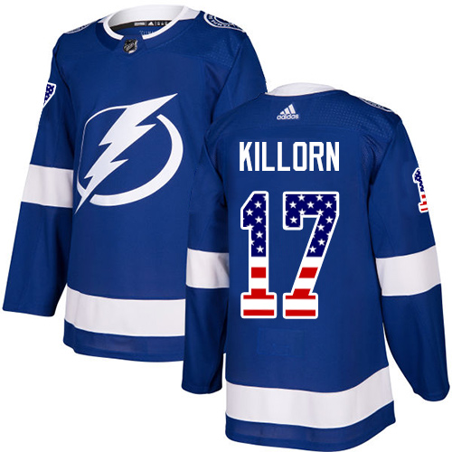 Adidas Lightning #17 Alex Killorn Blue Home Authentic USA Flag Stitched Youth NHL Jersey