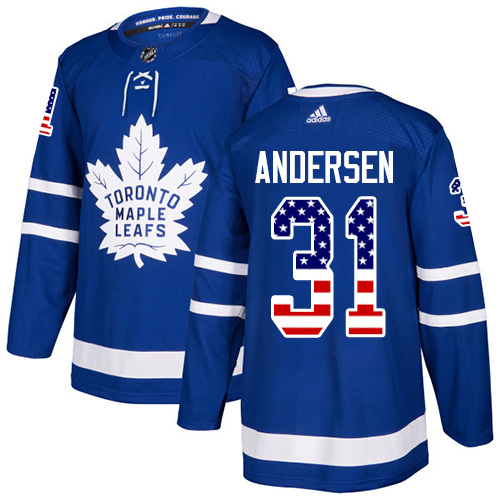 Adidas Maple Leafs #31 Frederik Andersen Blue Home Authentic USA Flag Stitched Youth NHL Jersey