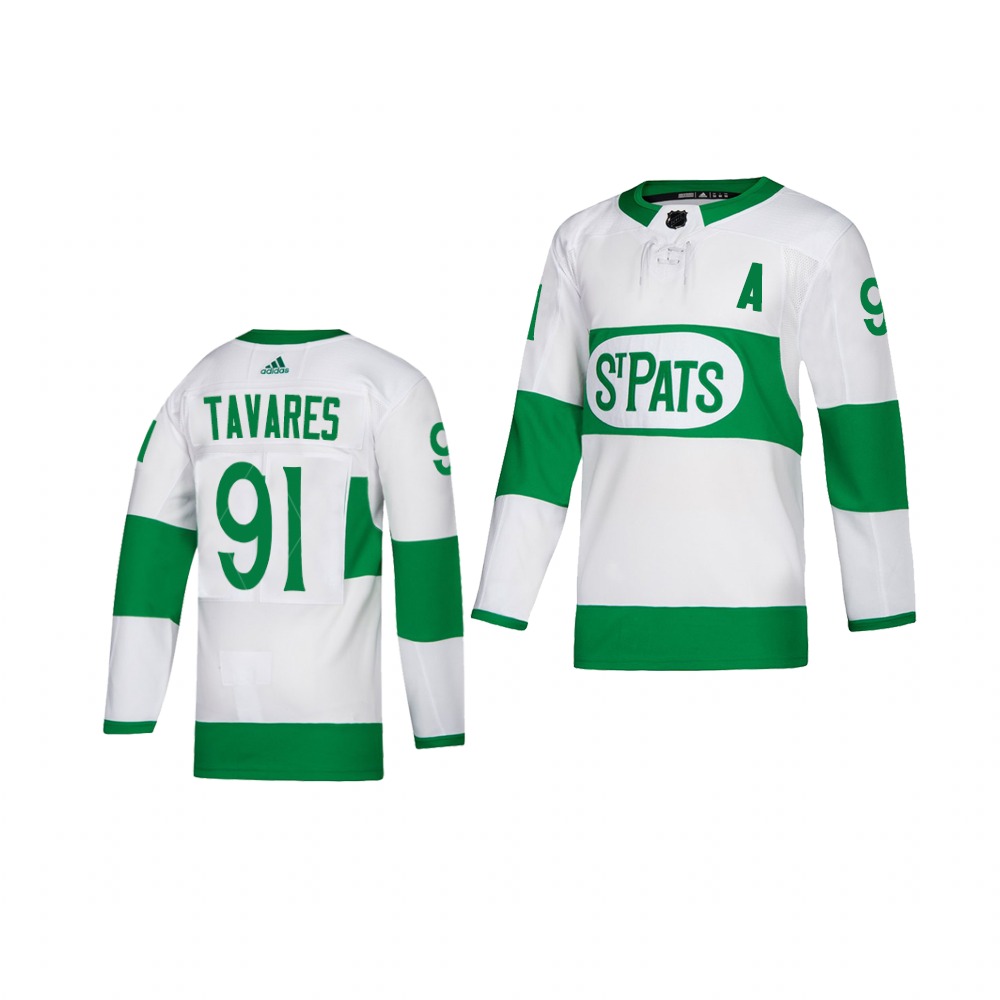 Adidas Maple Leafs #91 John Tavares White 2019 St. Patrick's Day Authentic Player Stitched Youth NHL Jersey
