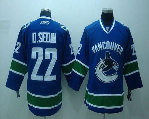 Canucks #22 D.sedin Blue Embroidered Youth NHL Jersey