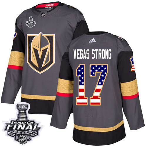 Adidas Golden Knights #17 Vegas Strong Grey Home Authentic USA Flag 2018 Stanley Cup Final Stitched Youth NHL Jersey