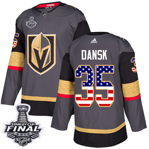 Adidas Golden Knights #35 Oscar Dansk Grey Home Authentic USA Flag 2018 Stanley Cup Final Stitched Youth NHL Jersey