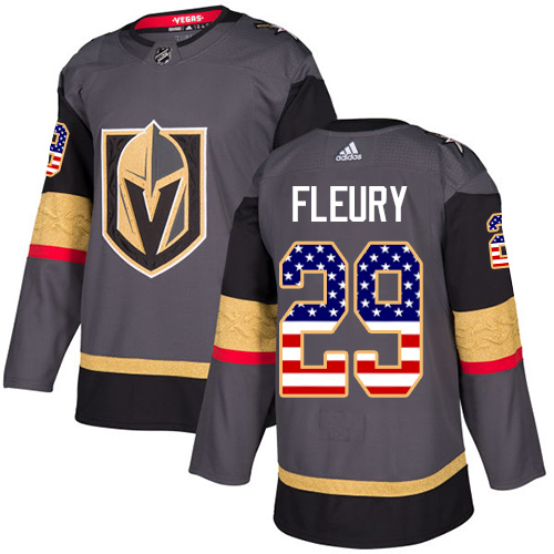 Adidas Golden Knights #29 Marc-Andre Fleury Grey Home Authentic USA Flag Stitched Youth NHL Jersey