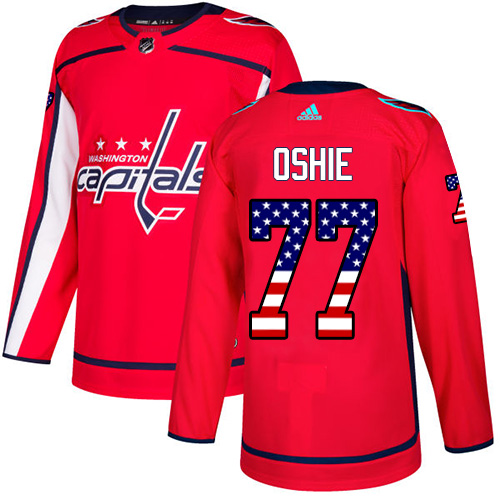 Adidas Capitals #77 T.J. Oshie Red Home Authentic USA Flag Stitched Youth NHL Jersey