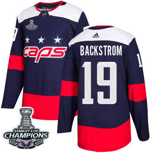 Adidas Capitals #19 Nicklas Backstrom Navy Authentic 2018 Stadium Series Stanley Cup Final Champions Stitched Youth NHL Jersey