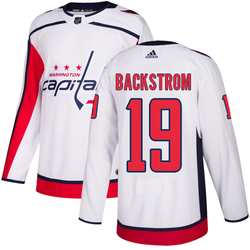 Adidas Capitals #19 Nicklas Backstrom White Road Authentic Stitched Youth NHL Jersey