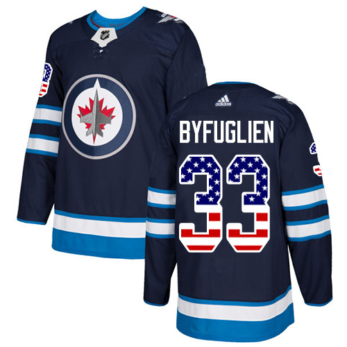 Adidas Jets #33 Dustin Byfuglien Navy Blue Home Authentic USA Flag Stitched Youth NHL Jersey