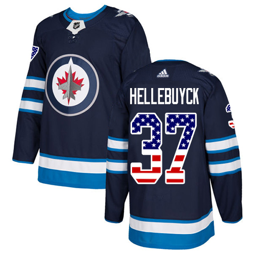 Adidas Jets #37 Connor Hellebuyck Navy Blue Home Authentic USA Flag Stitched Youth NHL Jersey