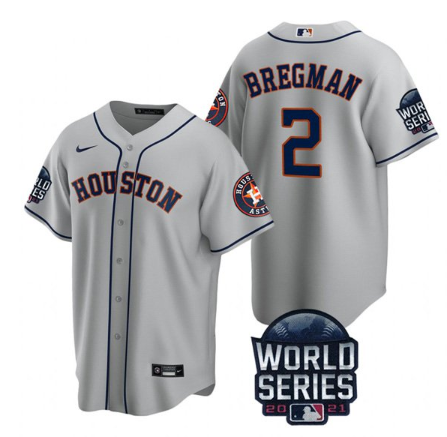 Men's Gray Houston Astros #2 Alex Bregman 2021 World Series Cool Base Stitched Baseball Jersey