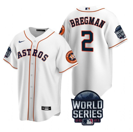 Men's White Houston Astros #2 Alex Bregman 2021 World Series Cool Base Stitched Baseball Jersey