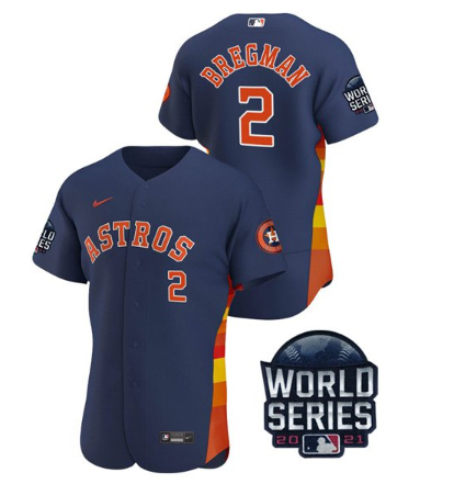Men's Navy Houston Astros #2 Alex Bregman 2021 World Series Flex Base Stitched Baseball Jersey