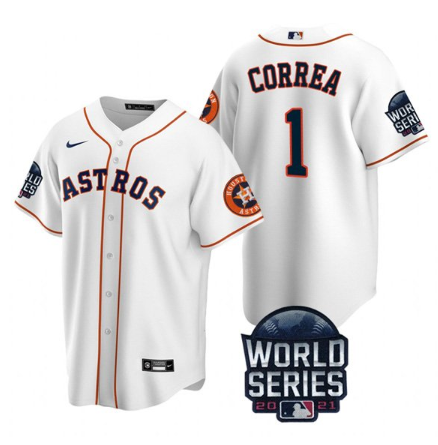 Men's White Houston Astros #1 Carlos Correa 2021 World Series Cool Base Stitched Baseball Jersey