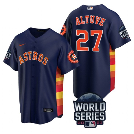 Men's Navy Houston Astros #27 Jose Altuve 2021 World Series Cool Base Stitched Baseball Jersey