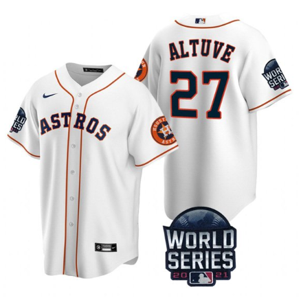 Men's White Houston Astros #27 Jose Altuve 2021 World Series Cool Base Stitched Baseball Jersey