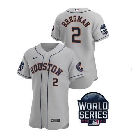 Men's Grey Houston Astros #2 Alex Bregman 2021 World Series Flex Base Stitched Baseball Jersey