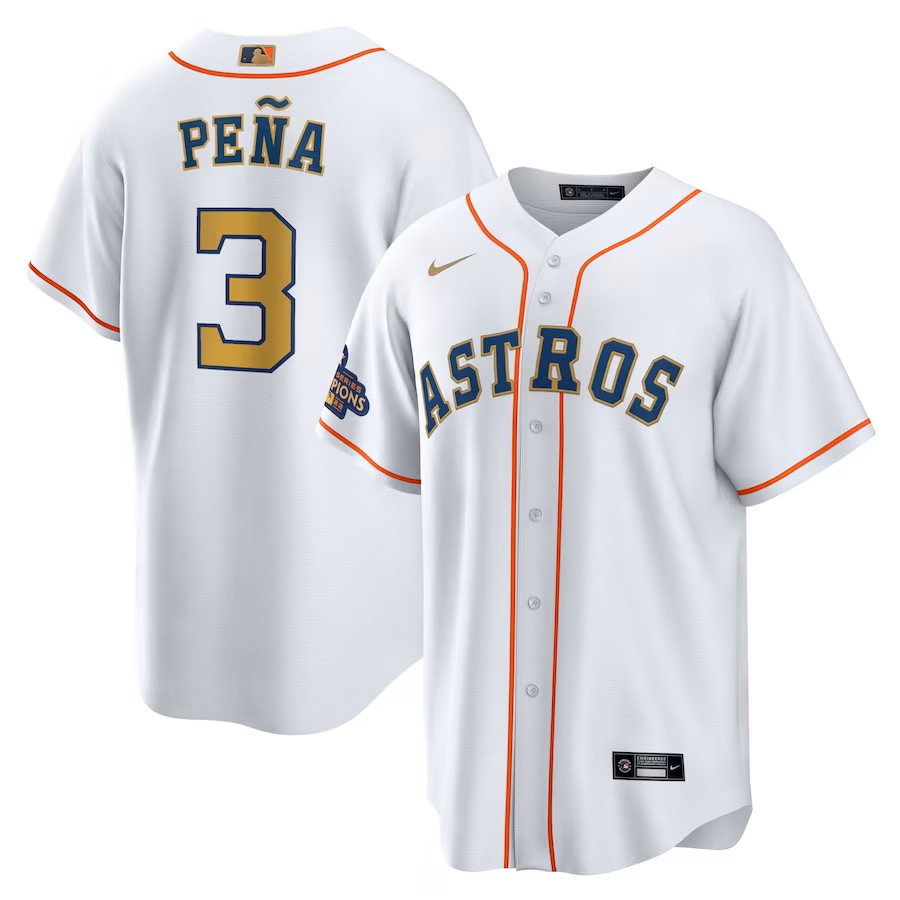 Men's Houston Astros Jeremy Peña Nike White/Gold 2023 Gold Collection Replica Player Jersey